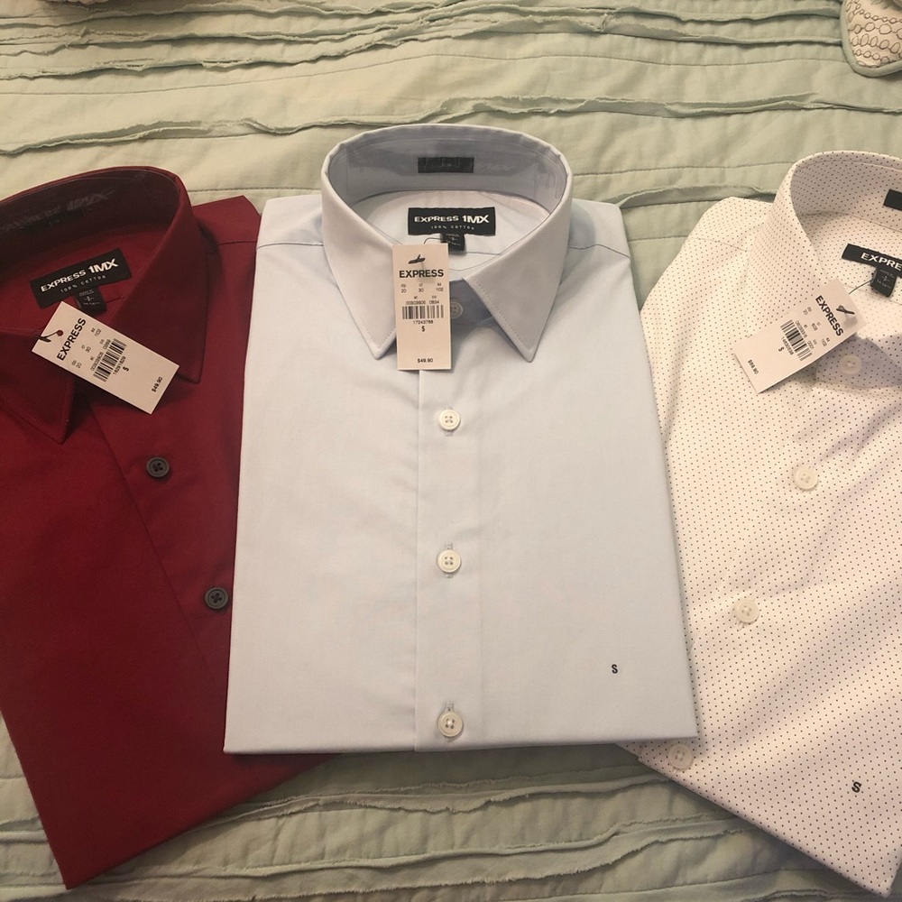 3 brand new Express men’s dress shirts small slim